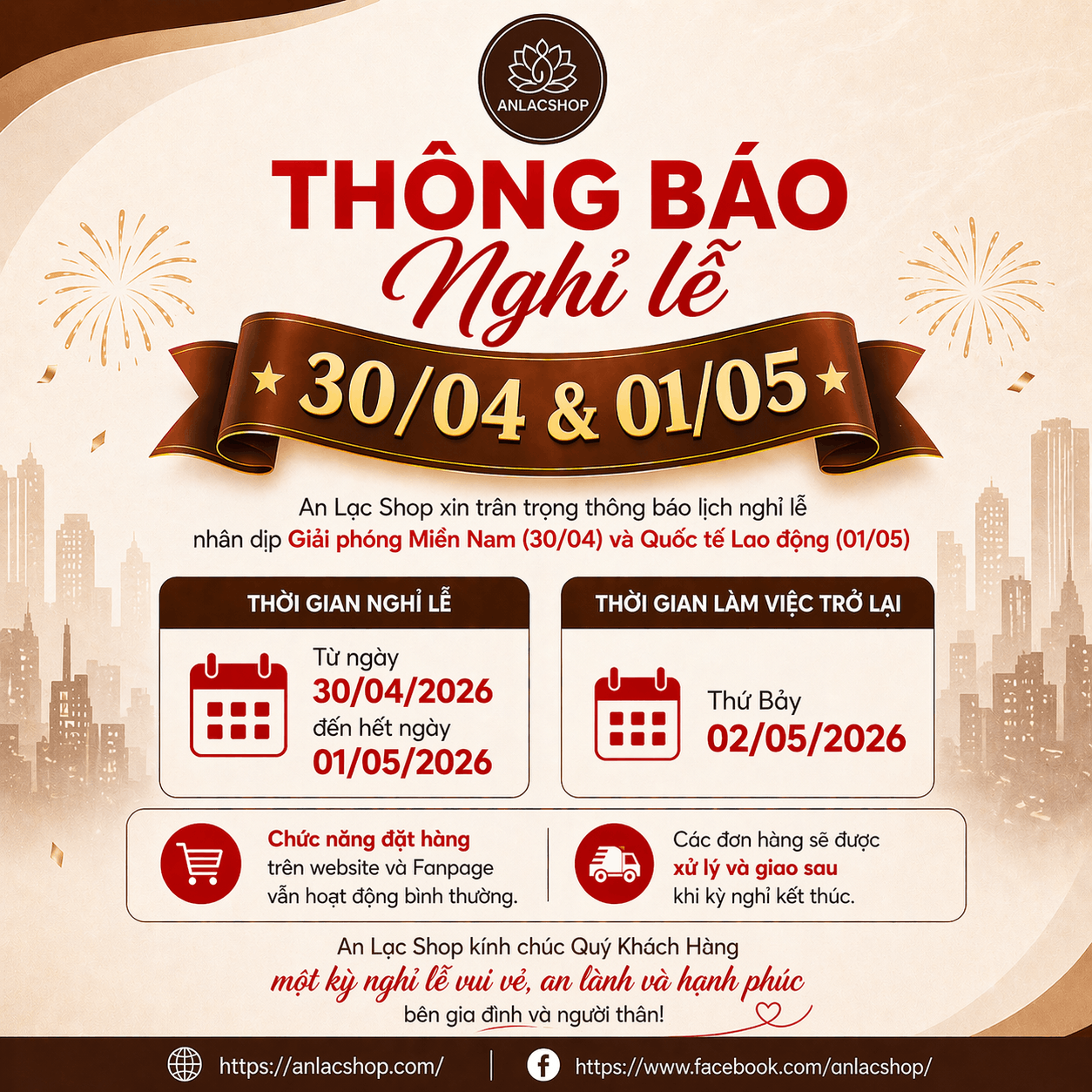 Thông báo nghỉ lễ 30/04 & 01/05